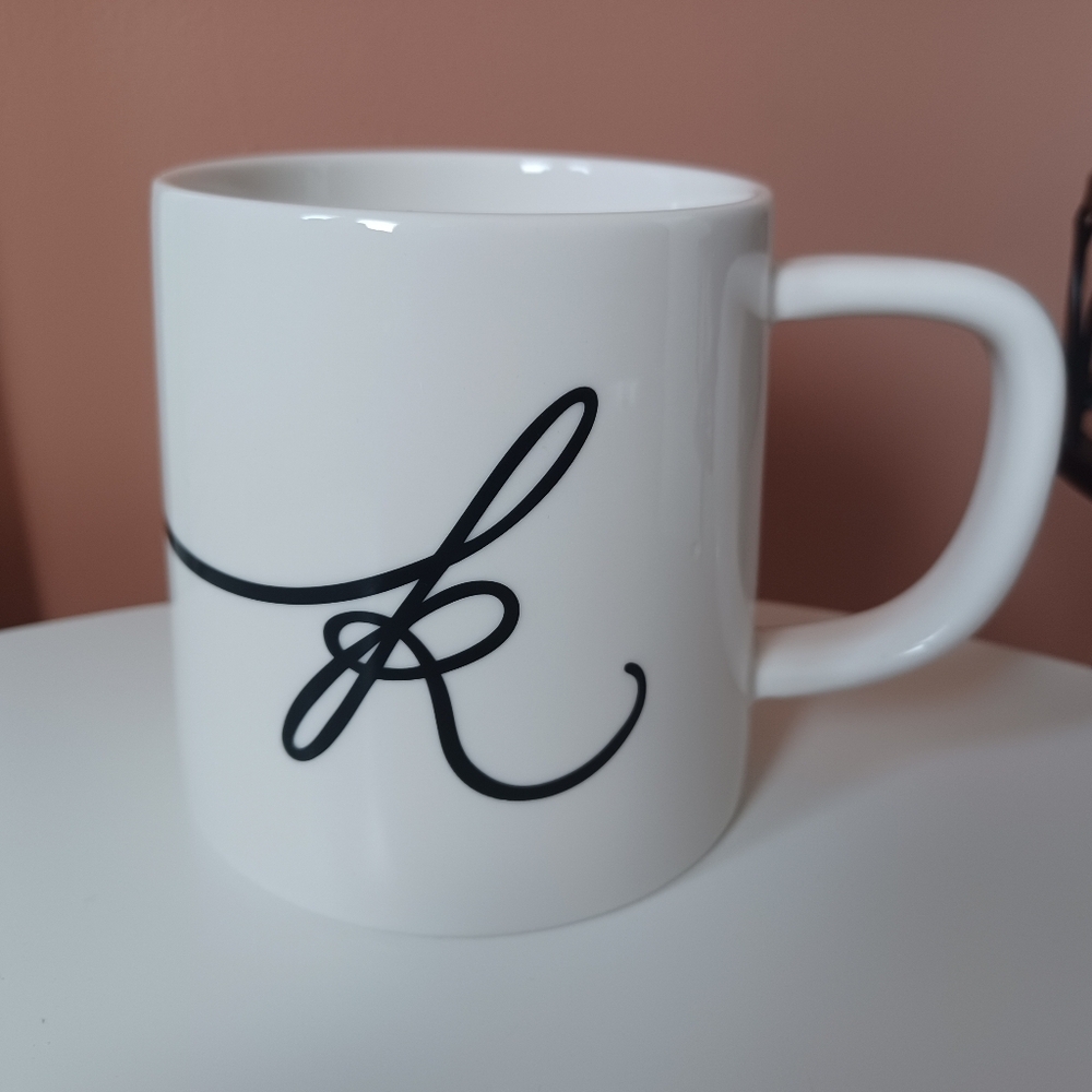 Indigo Monogram Ceramic "K" Cursive Mug Coffee Tea Cup Gift